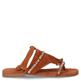 Ciabatta infradito in pelle con frange e strass tanno - Summer Days Donna | Boscaini Scarpe