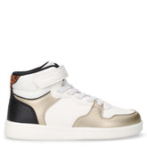New emberlix girl sneaker in ecopelle e tessuto bambina bianco e oro | Boscaini Scarpe