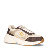 LJ01 sneaker in pelle e tessuto bianco marrone oro | Boscaini Scarpe