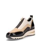 Scarpa sportiva in ecopelle e tessuto crema nero | Boscaini Scarpe