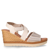 Sandalo in tessuto ed ecopelle con zeppa ghiaccio | Boscaini Scarpe