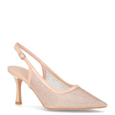 Slingback con tacco in tessuto ed ecopelle nude | Boscaini Scarpe