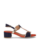 Sandalo con tacco in tessuto navy arancione beige - Sandali Con Tacco Donna | Boscaini Scarpe