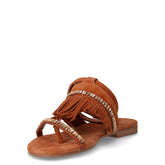 Ciabatta infradito in pelle con frange e strass tanno | Boscaini Scarpe