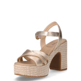 Sandalo in pelle con tacco sabbia oro | Boscaini Scarpe