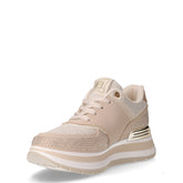 Sneaker in tessuto ed ecopelle con strass e zeppa beige | Boscaini Scarpe