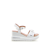 Sandalo con staffa e zeppa bianco argento | Boscaini Scarpe