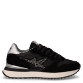Stargirl Strass Logo sneaker in tessuto e pelle con strass nero argento | Boscaini Scarpe