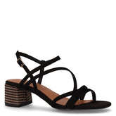 Sandalo in tessuto con tacco nero - Sandali Con Tacco Donna | Boscaini Scarpe