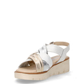 Sandalo in pelle con zeppa bianco argento oro | Boscaini Scarpe