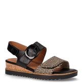 Sandalo in rafia ed ecopelle con zeppa nero naturale - Sandali Con Tacco Donna | Boscaini Scarpe