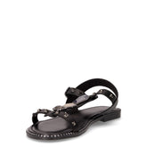 Sandalo infradito in pelle con borchie e pietre nero | Boscaini Scarpe