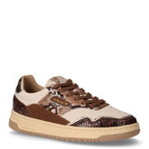 Sneaker in pelle ed ecopelle con stampa pitone marrone beige | Boscaini Scarpe