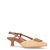 Décolleté slingback in rafia ed ecopelle con tacco cognac | Boscaini Scarpe